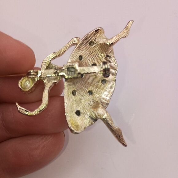 Vintage Estate Ballerina Pin Rhinestone Aurora Borealis AB Gold Tone Brooch - Picture 3 of 3